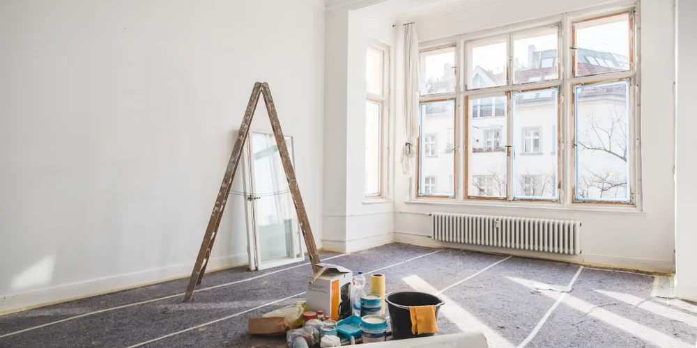 renovation concept - room in old building during restoration -